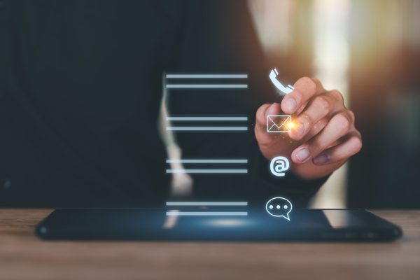 Communication concept with email, message box and contacts icons ,Connection with modern network technology ,contact us ,business communication without borders ,Customer support hotline